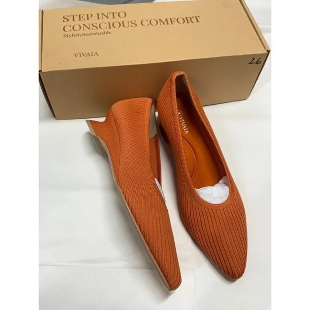 VIVAIA Pointed Toe Striped Wedge Flats Orange Women's size EU/36 US/5.5-6